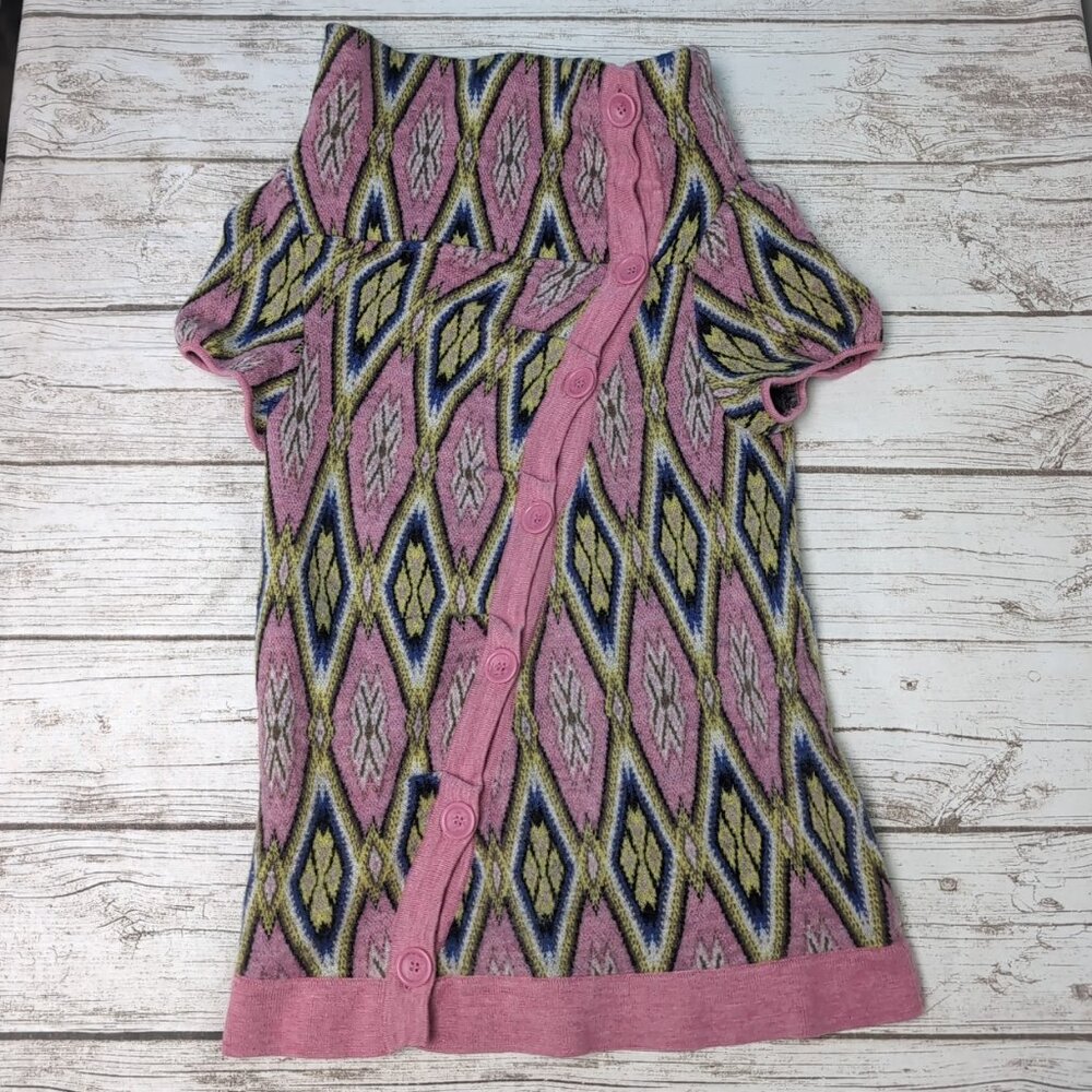 Moth Wool Asymmetrical Short Sleeve Cardigan Women Medium Geometric Print
